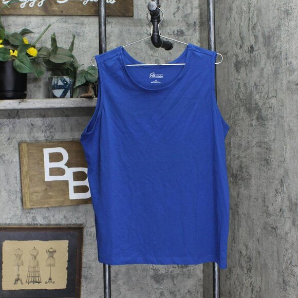 NWT Easy Essentials Cotton Knit Sleeveless T-Shirt Top 04735 XL Royal Blue - Picture 1 of 5